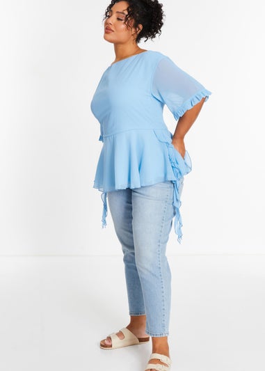 Quiz Blue Curve Ruffle Peplum Top