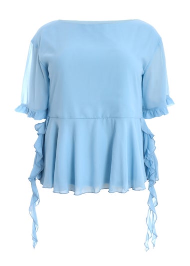 Quiz Blue Curve Ruffle Peplum Top