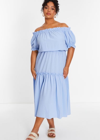 Quiz Blue Curve Textured Bardot Midaxi Dress