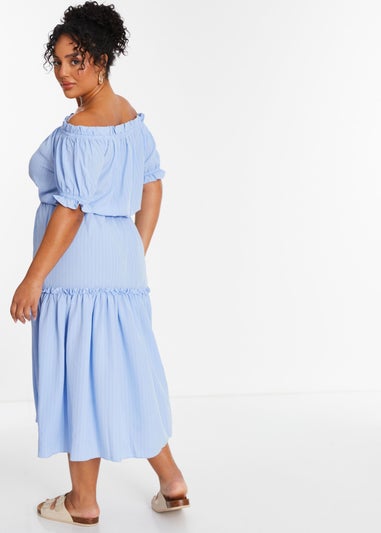 Quiz Blue Curve Textured Bardot Midaxi Dress