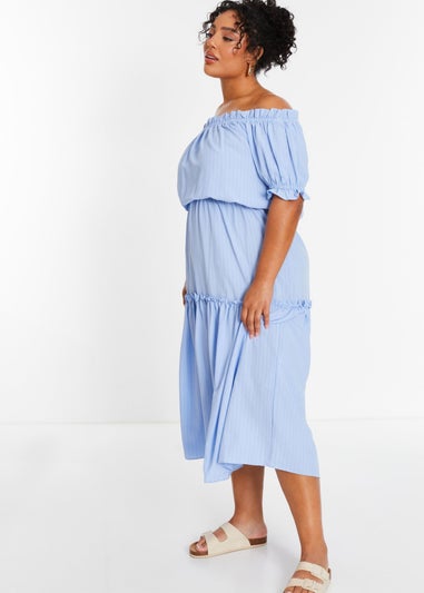 Quiz Blue Curve Textured Bardot Midaxi Dress