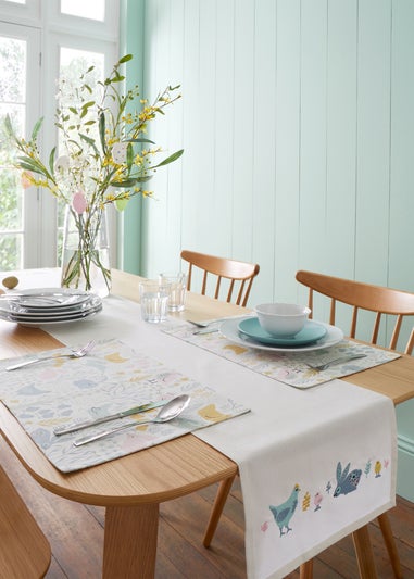 Catherine Lansfield Cottage Friends Cotton Embroidered Dining Table Runner (32x220cm)