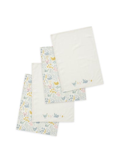 Catherine Lansfield Cottage Friends Cotton Kitchen Tea Towel Pack of 4 (50x75cm)