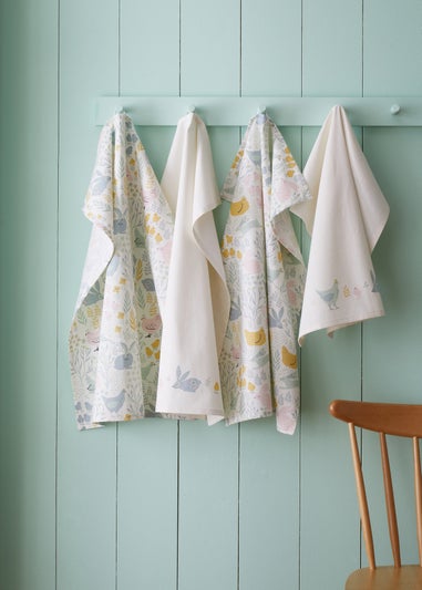 Catherine Lansfield Cottage Friends Cotton Kitchen Tea Towel Pack of 4 (50x75cm)