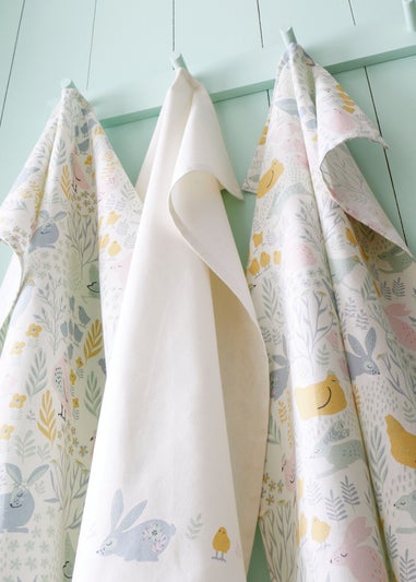 Catherine Lansfield Cottage Friends Cotton Kitchen Tea Towel Pack of 4 (50x75cm)