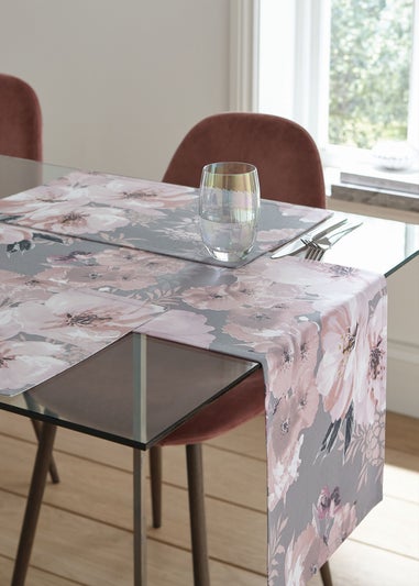 Catherine Lansfield Dramatic Floral Cotton Dining Table Runner (32x220cm)