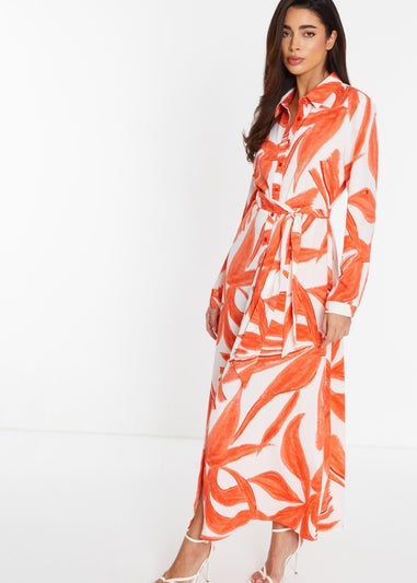 Quiz Orange Tropical Print Shirt Maxi Dress