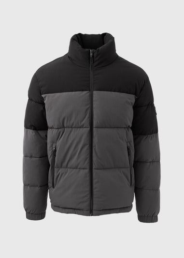 Grey Colour Block Puffa Coat