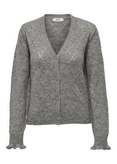 JDY Grey Knitted Frill V-Neck Cardigan