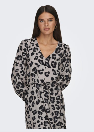 JDY Beige Animal Print Wrap Midi Dress