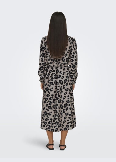 JDY Beige Animal Print Wrap Midi Dress