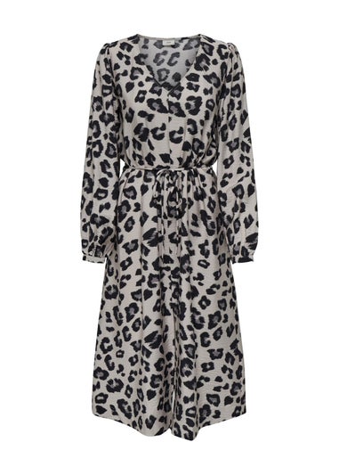 JDY Beige Animal Print Wrap Midi Dress