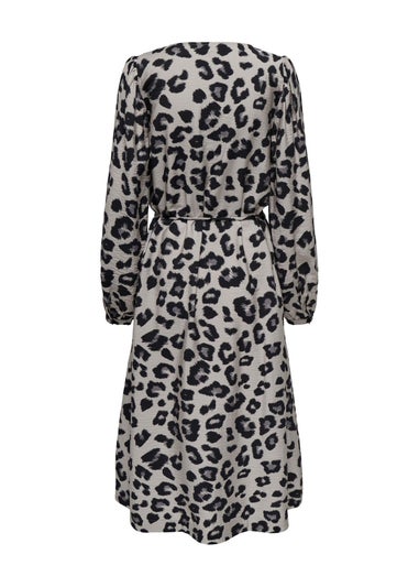 JDY Beige Animal Print Wrap Midi Dress