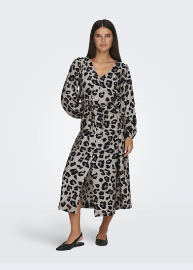 JDY Beige Animal Print Wrap Midi Dress