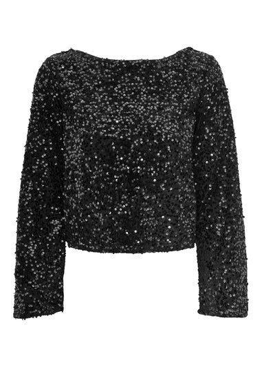 JDY Black Sequin Bow Top