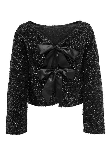 JDY Black Sequin Bow Top