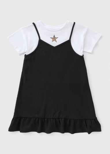 Girls Black Crinkle Cami Dress & Top (7-15yrs)