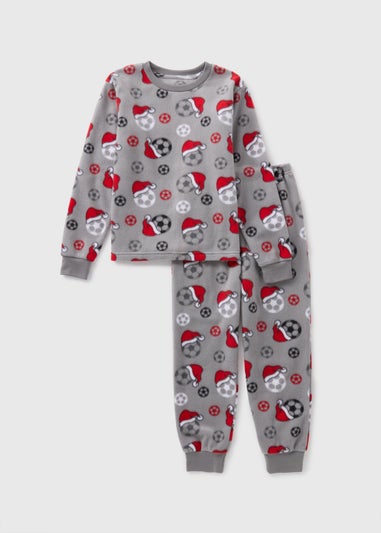 Boys Grey Football Christmas Pyjama Set (7-13yrs)