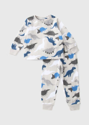 Boys Grey Dino Fleece Pyjama Set (1-7yrs)