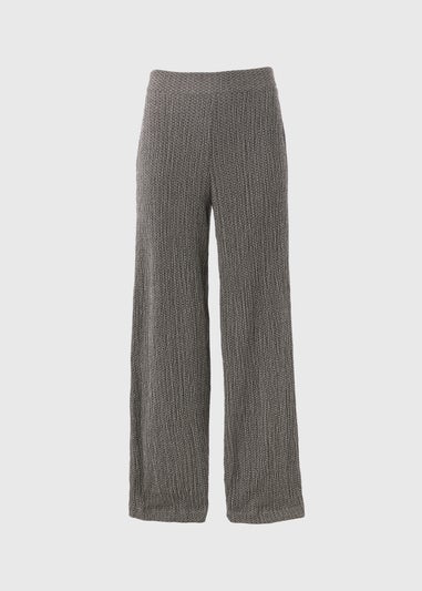 Beige Textured Wide Leg Trousers