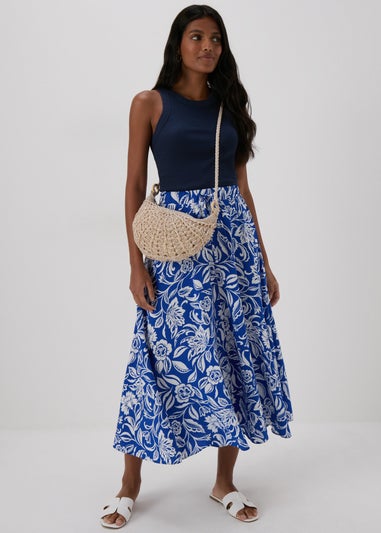 Blue Floral Midi Skirt