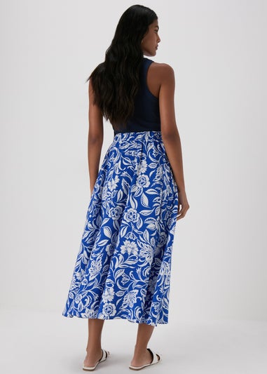 Blue Floral Midi Skirt