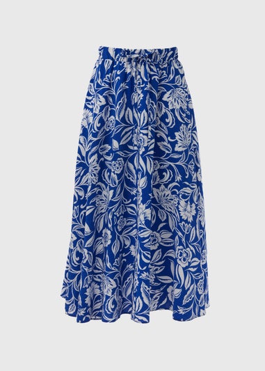 Blue Floral Midi Skirt