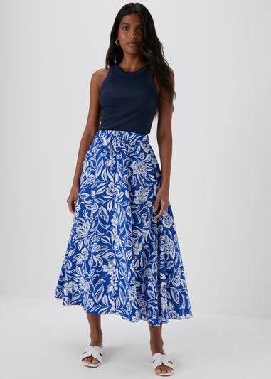 Blue Floral Midi Skirt