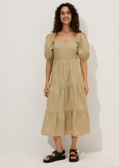 Stone Linen Smock Maxi Dress