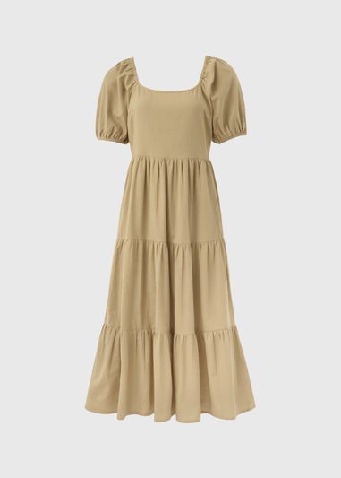 Stone Linen Smock Maxi Dress