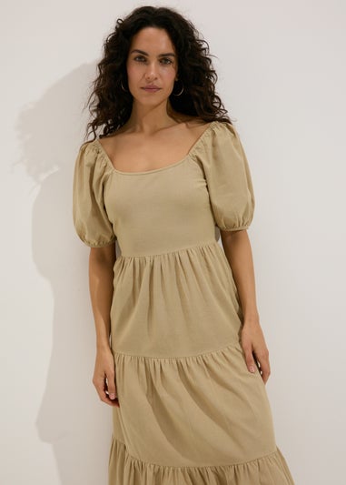 Stone Linen Smock Maxi Dress