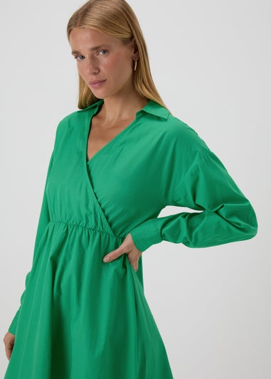 Green Wrap Shirt Mini Dress