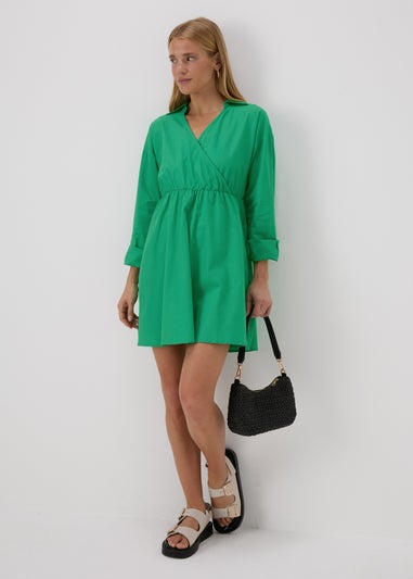 Green Wrap Shirt Mini Dress