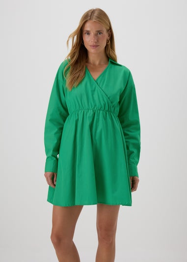 Green Wrap Shirt Mini Dress