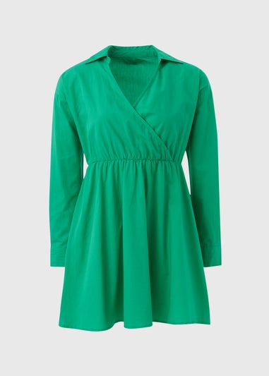 Green Wrap Shirt Mini Dress