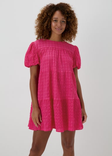 Pink Textured Smock Dress