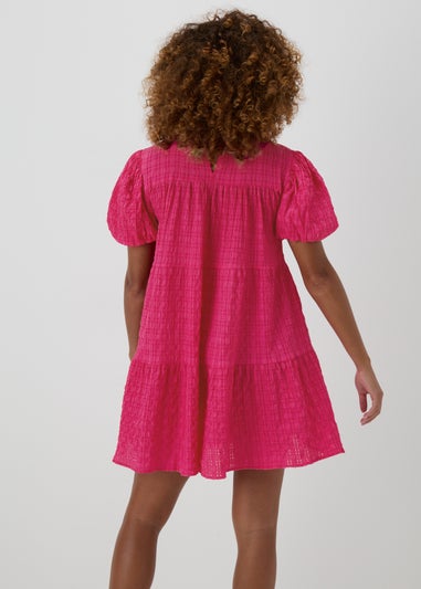 Pink Textured Smock Dress