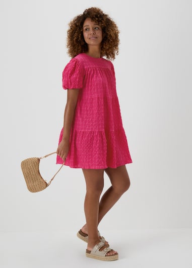 Pink Textured Smock Dress