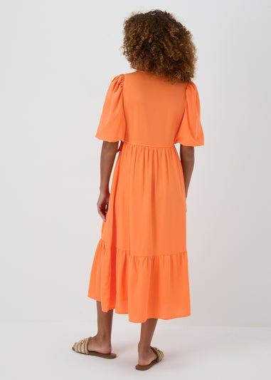 Orange Wrap Smock Midi Dress