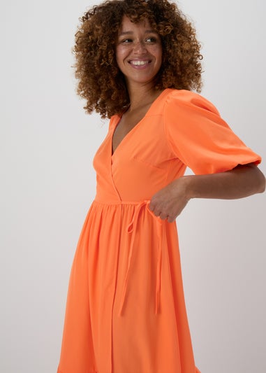 Orange Wrap Smock Midi Dress