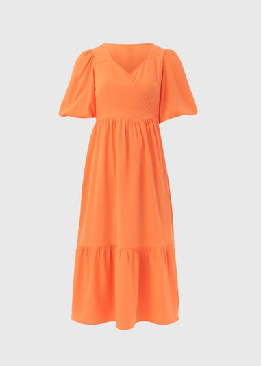 Orange Wrap Smock Midi Dress