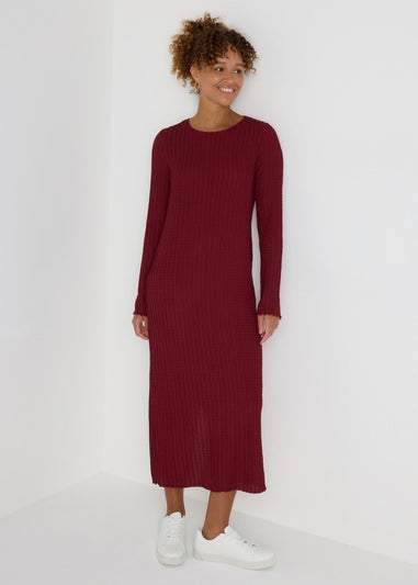 Burgundy Textured Midi Dress