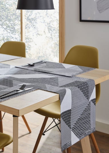 Catherine Lansfield Grey Larsson Geo Cotton Dining Table Runner (32x220 cm)