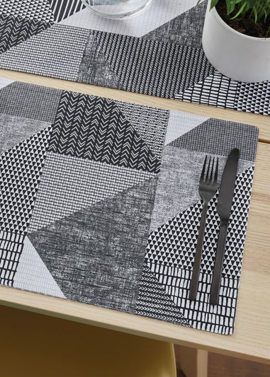 Catherine Lansfield Grey Larsson Geo Cotton Dining Placemat Pair (30x46 cm)