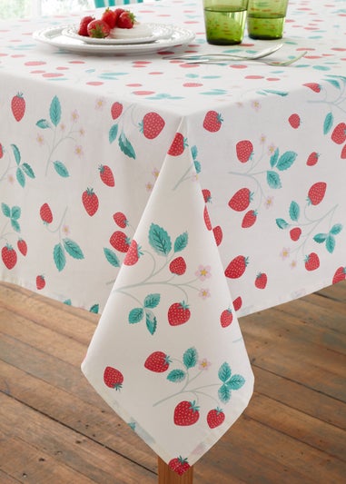 Catherine Lansfield Cream Strawberry Garden Cotton Table Cloth (137x178 cm)