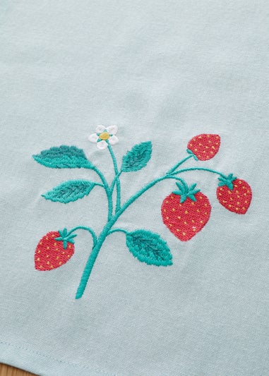 Catherine Lansfield Cream Strawberry Garden Embroidered Cotton Dining Table Runner (33x220 cm)