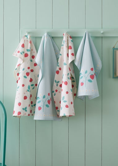 Catherine Lansfield Cream Strawberry Garden Cotton Towel Pack of 4 (50x70 cm)