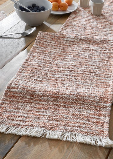 Pineapple Elephant Terracotta Textured Frayed Edge Cotton Dining Table Runner (33x220 cm)