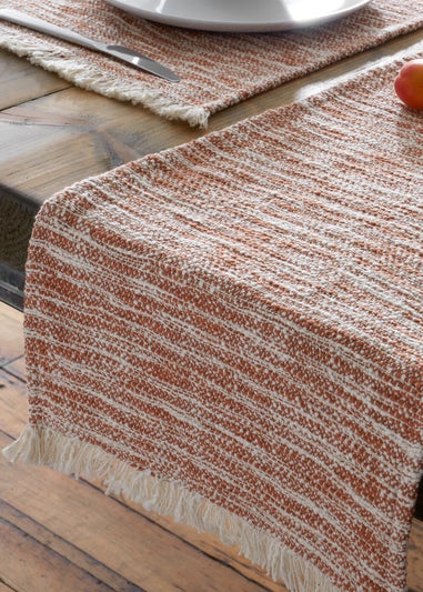 Pineapple Elephant Terracotta Textured Frayed Edge Cotton Dining Table Runner (33x220 cm)