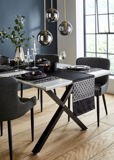 Catherine Lansfield Black Deco Sequin Dining Table Runner (32x220 cm)